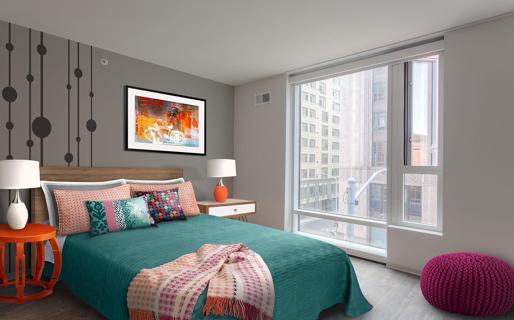 Bedroom with hard surface flooring