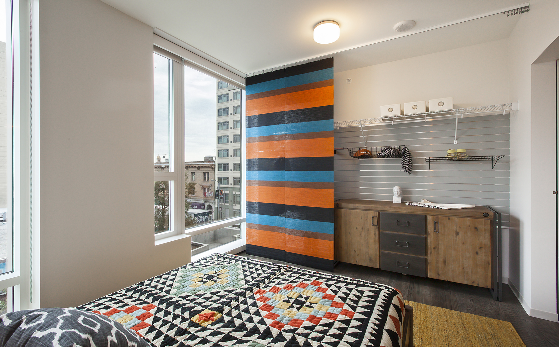 Bedroom with hard surface flooring