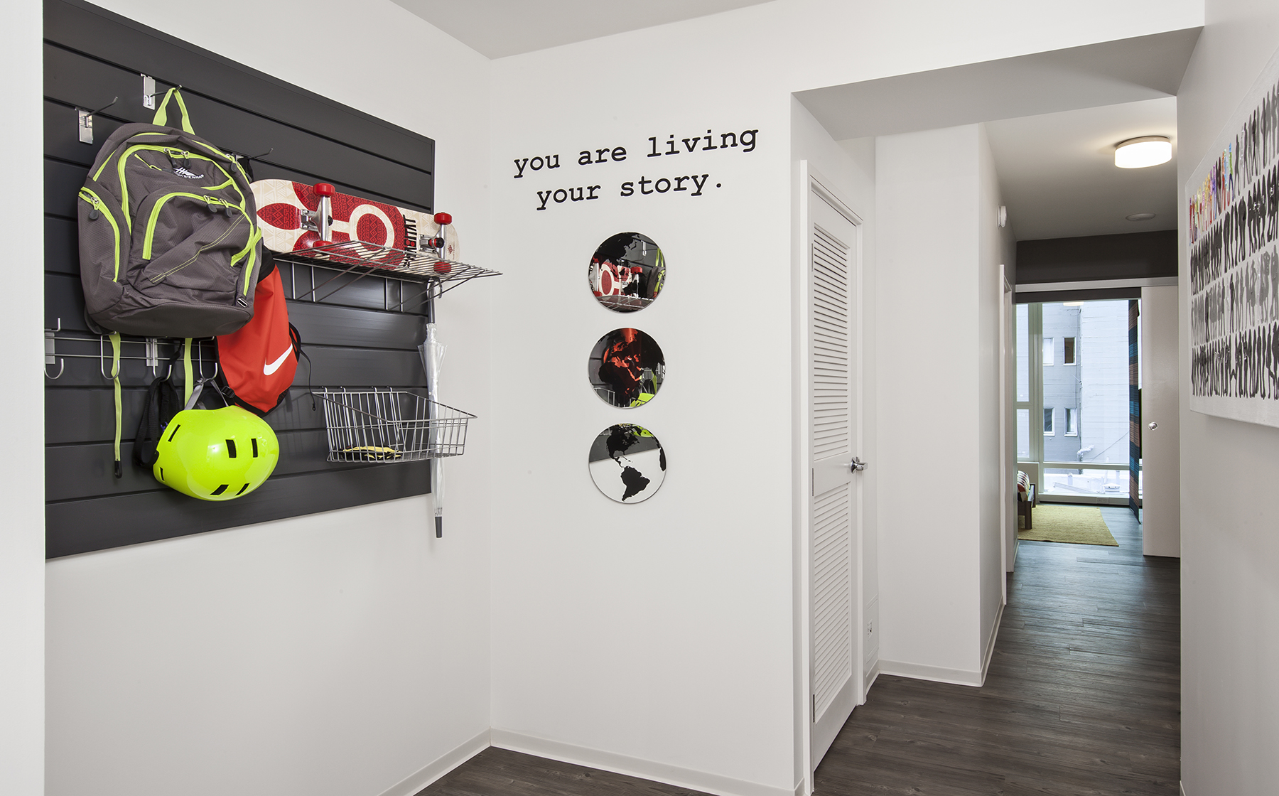 Hallway with customizable gear wall 